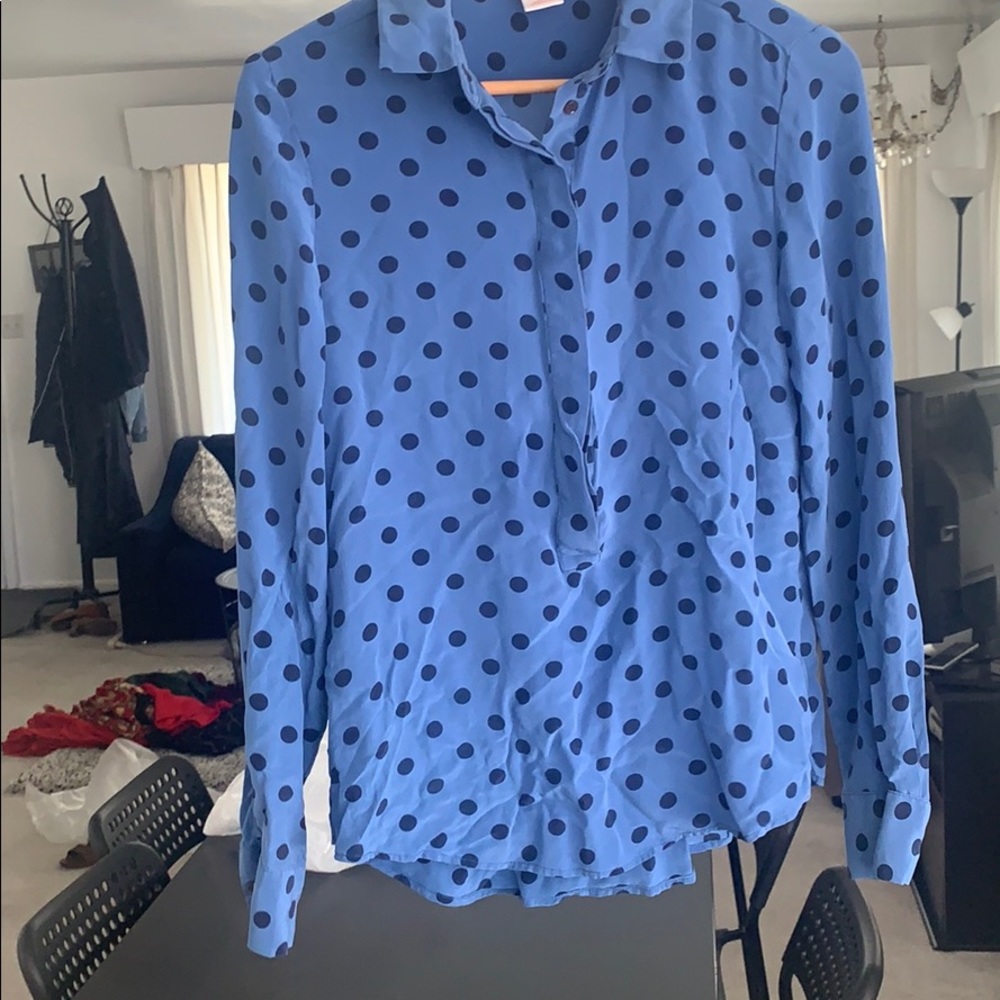 Half button up polka dot blouse